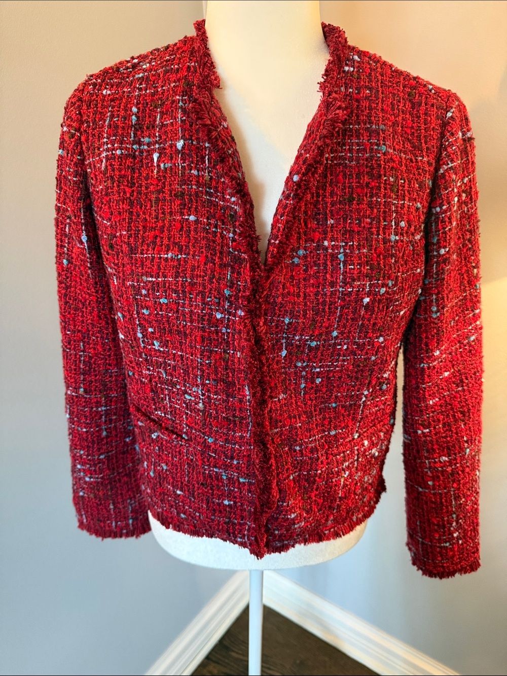 Liverpool Jeans Company Red Tweed Collarless Blazer Jacket